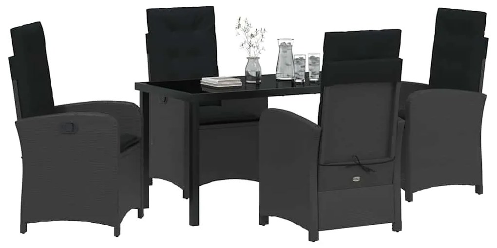 vidaXL Σέτ φαγητού για κήπο με μαξιλάρι 5 pcs Μαύρο συνθετικό ρατάν