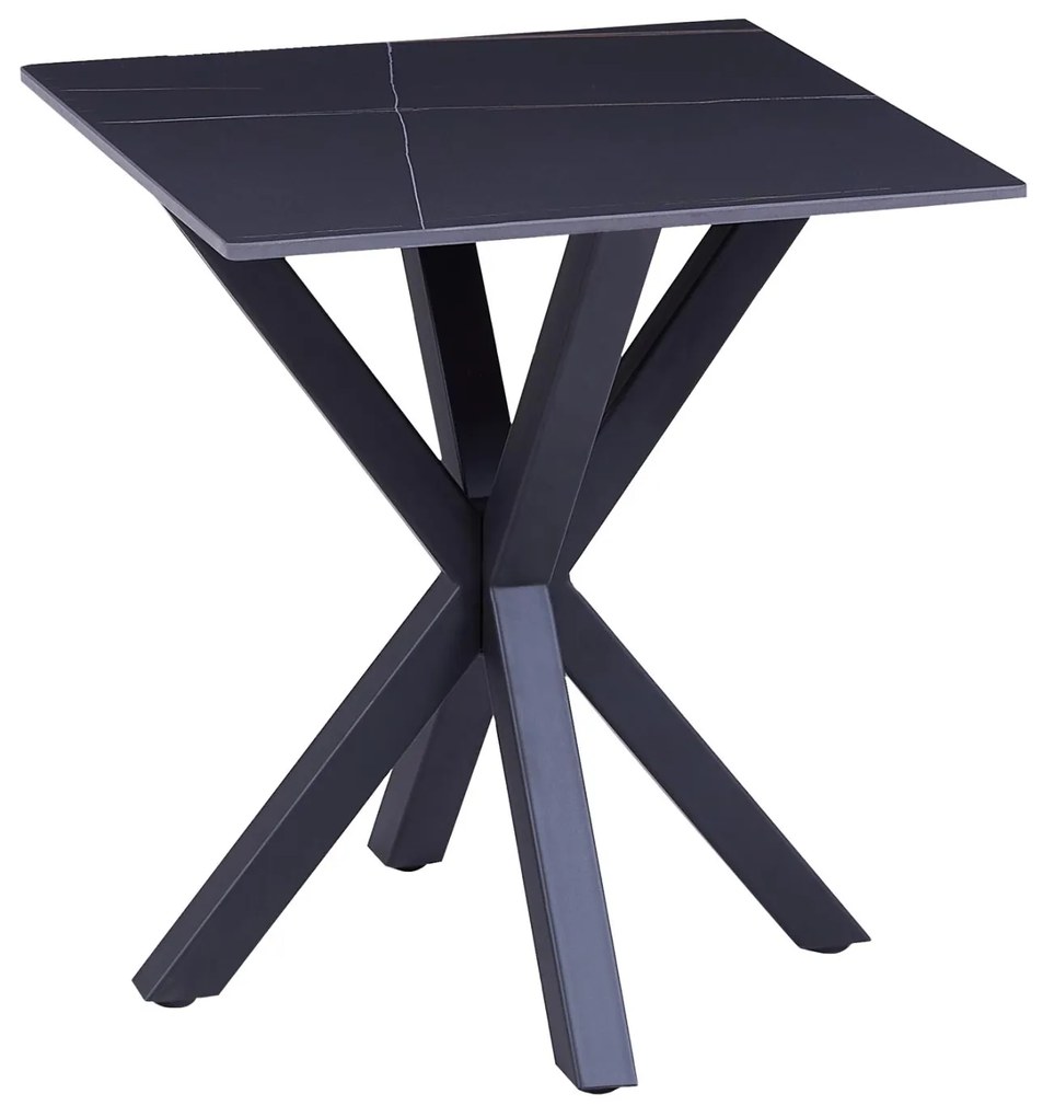 SIDE TABLE  BLACK MARBLE SINTERED STONE TOP-BLACK METAL BASE 50x50x55Hcm.