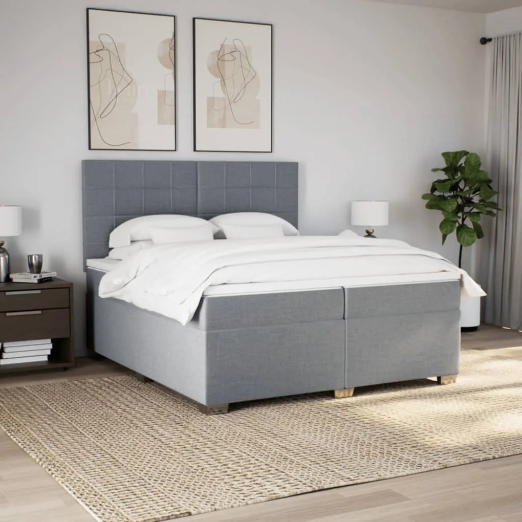 vidaXL Κρεβάτι Boxspring με Στρώμα Ανοιχτό Γκρι 200x200 εκ. Υφασμάτινο