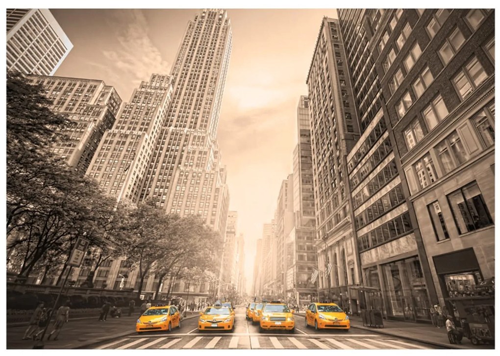 Φωτοταπετσαρία - New York taxi - sepia 250x175