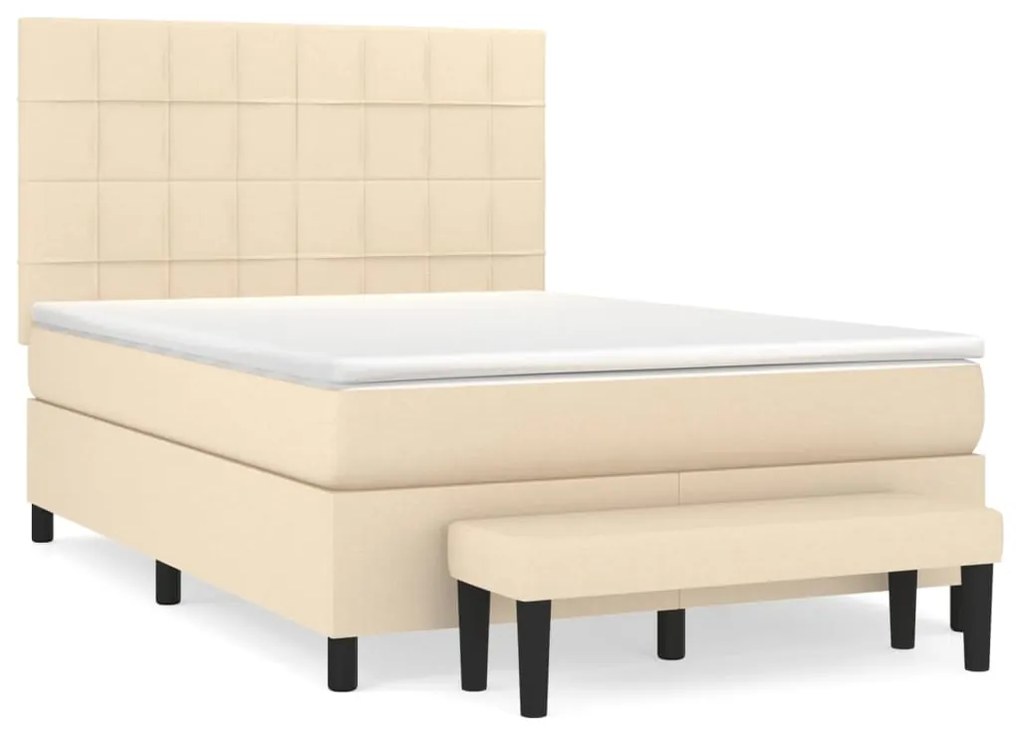 vidaXL Κρεβάτι Boxspring με Στρώμα Κρεμ 140x190 εκ. Υφασμάτινο