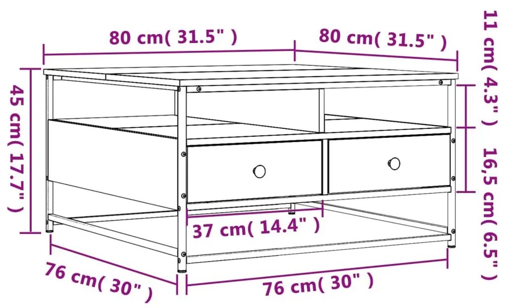 Τραπεζάκι Σαλονιού Καφέ Δρυς 80 x 80 x 45 εκ. από Επεξεργ. Ξύλο - Καφέ