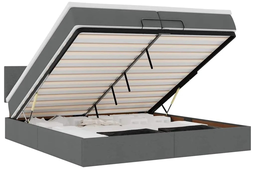 vidaXL Οθωμανικό κρεβάτι με στρώματα&LEDs Σκούρο γκρι 200x200cm ύφασμα