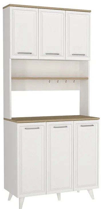 Έπιπλο κουζίνας Potter 3 Megapap χρώμα λευκό - rota oak 90x40x196,1εκ.