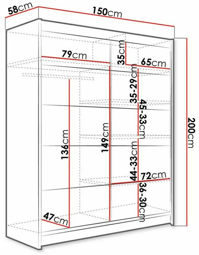 Ντουλάπα Atlanta 145, Άσπρο, 200x150x58cm, 123 kg, Πόρτες ντουλάπας: Ολίσθηση, Αριθμός ραφιών: 5, Αριθμός ραφιών: 5 | Epipla1.gr