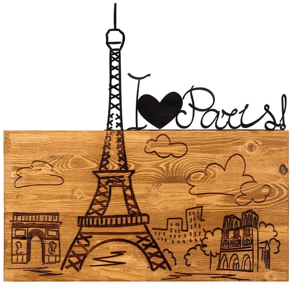 Διακοσμητικό Τοίχου I Love You Paris 279ENZ1803 58x54cm Walnut-Black Wallity Μέταλλο,Ξύλο