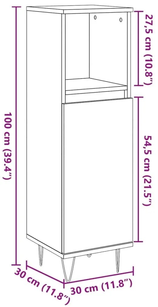 Ντουλάπι μπάνιου Δρυς τεχνίτης 30x30x100 cm Κατασκευασμένο ξύλο - Καφέ