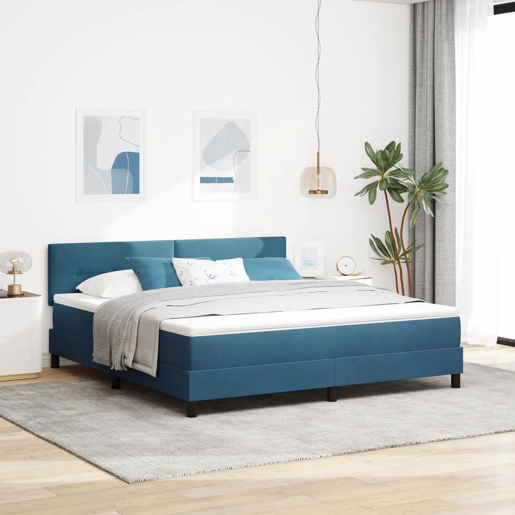 vidaXL κρεβάτι Box Spring με στρώμα & LED σε σκούρο μπλε 180x200 εκ βελούδο