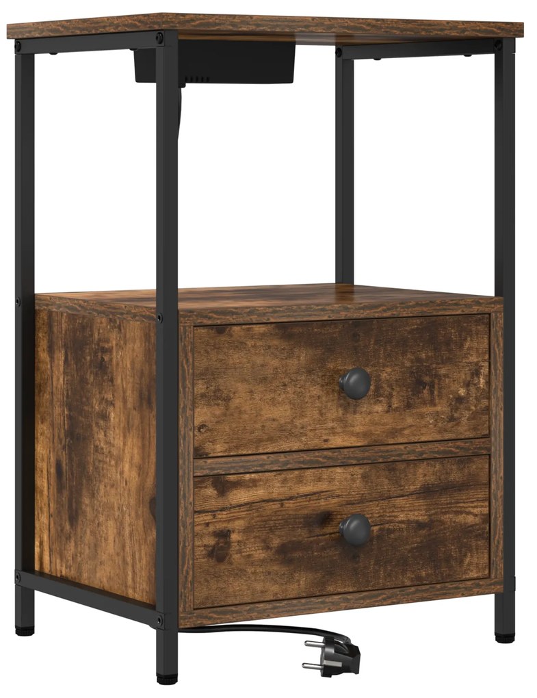 vidaXL Κομοδίνο με συρτάρι 2 pcs Καπνιστό Δρύς 40 x 31 x 60 εκ.