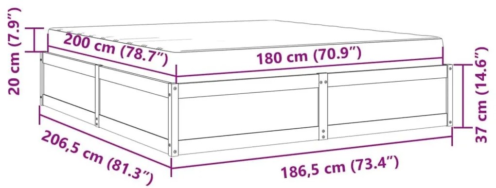 Κρεβάτι με Στρώμα Καφέ Κεριού 180x200 εκ Μασίφ Ξύλο Πεύκου - Καφέ