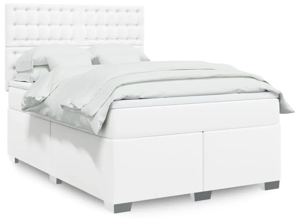 Κρεβάτι Boxspring με Στρώμα Λευκό 160x200εκ.από Συνθετικό Δέρμα