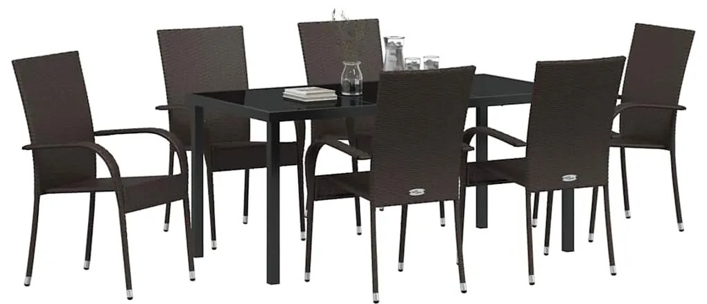 vidaXL Σέτ φαγητού για κήπο 7 pcs Καφέ Πολυ ράταν