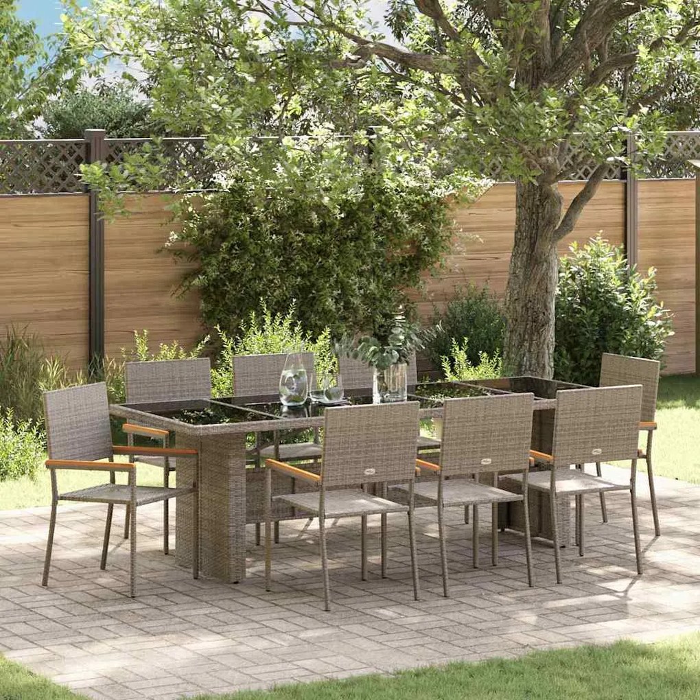 vidaXL Σέτ φαγητού για κήπο 9 pcs Γκρι 8-θέσιο Ρατάν πολυαιθυλενίου