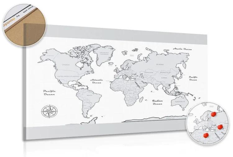 Εικόνα στον παγκόσμιο χάρτη φελλού με γκρι περίγραμμα - 90x60  transparent