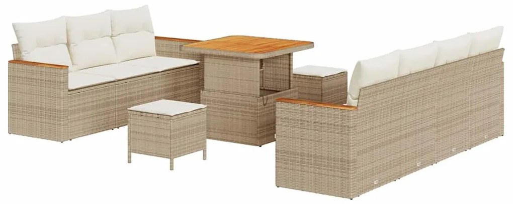 vidaXL Σετ Καναπέ Κήπου με μαξιλάρι 10 pcs Μπεζ Πολυ ράταν
