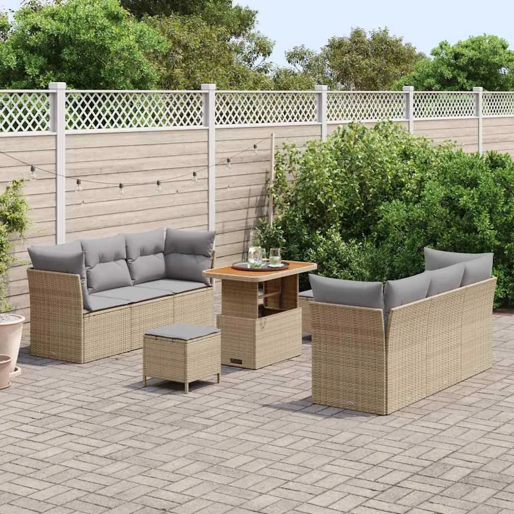 vidaXL Σετ Καναπέ Κήπου 9 pcs μπεζ και ανοιχτό γκρι 90 x 55 x 71 cm