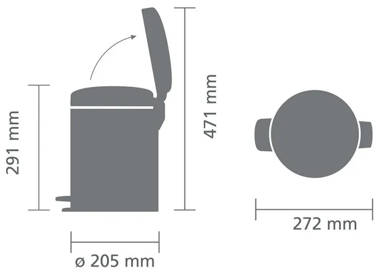 Κάδος απορριμμάτων με πεντάλ Brabantia NewIcon 1008838, 5 L, Ομαλό κλείσιμο, Αντιολισθητική βάση, Σκούρο γκρι