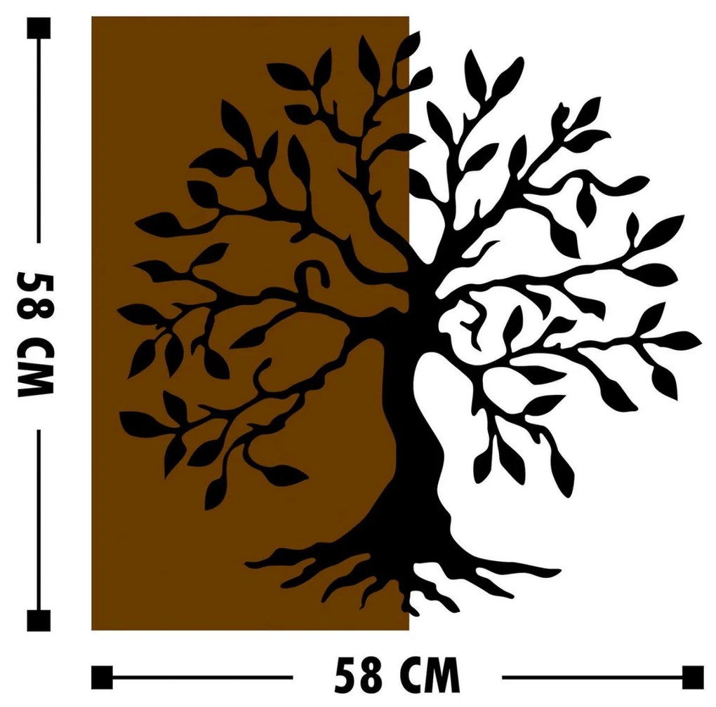 Διακοσμητικό Τοίχου Ξύλινο Με Μεταλλικό Δέντρο 58Χ58