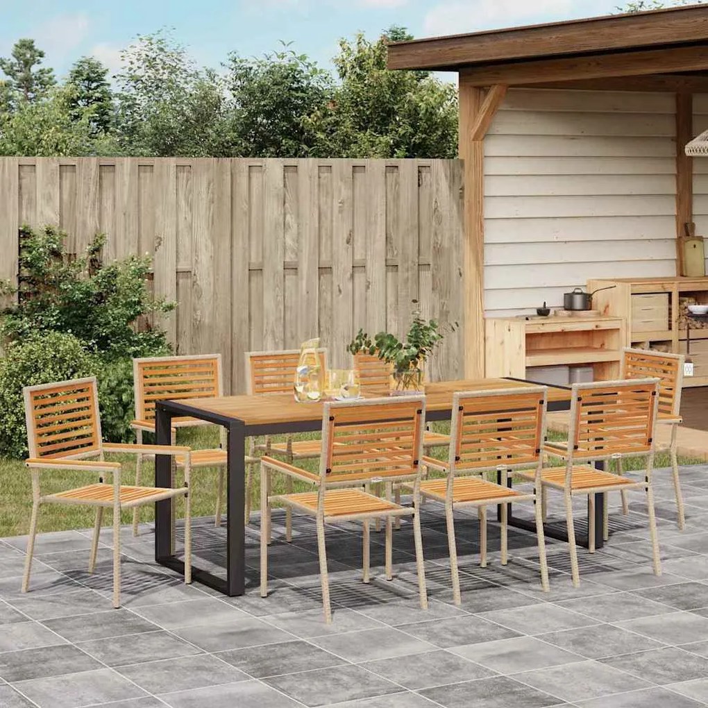 vidaXL Σέτ φαγητού για κήπο 9 pcs Μπεζ 200 x 80 x 75 cm