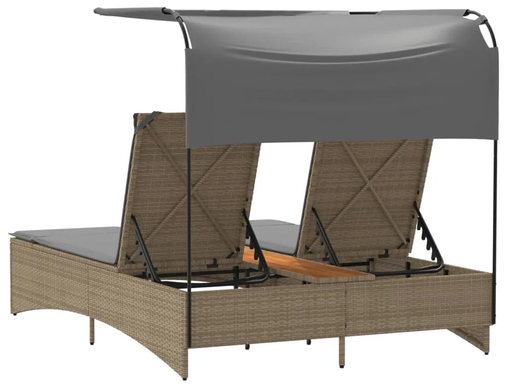 vidaXL Ξαπλώστρα Διπλή Μιξ Μπεζ Συνθετικό Ρατάν Σκίαστρο και Μαξιλάρια