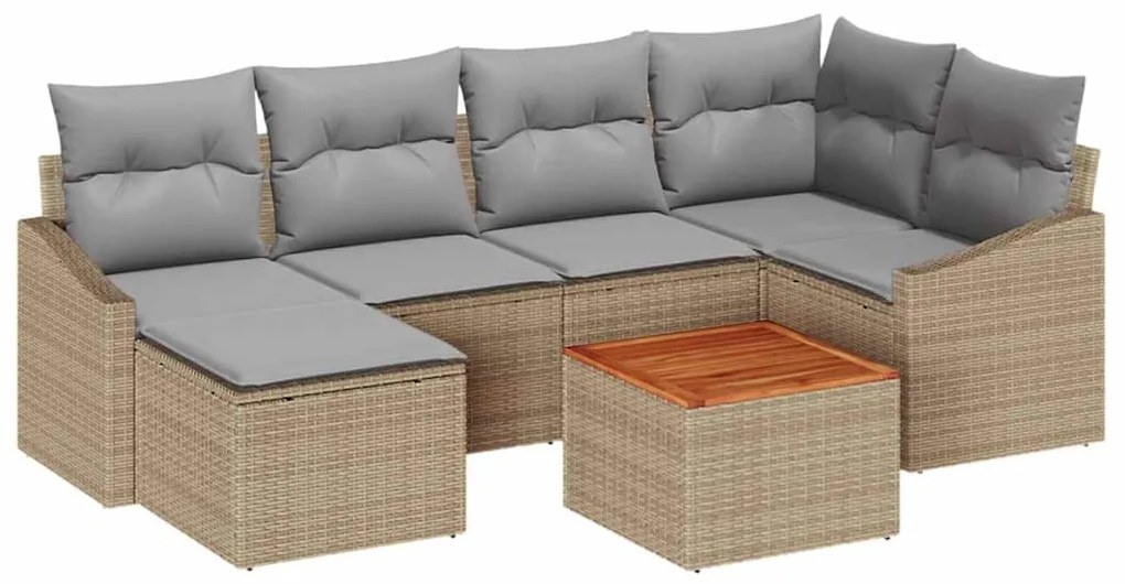 vidaXL Σετ Καναπέ Κήπου με μαξιλάρι 7 pcs Μπεζ Πολυ ράταν