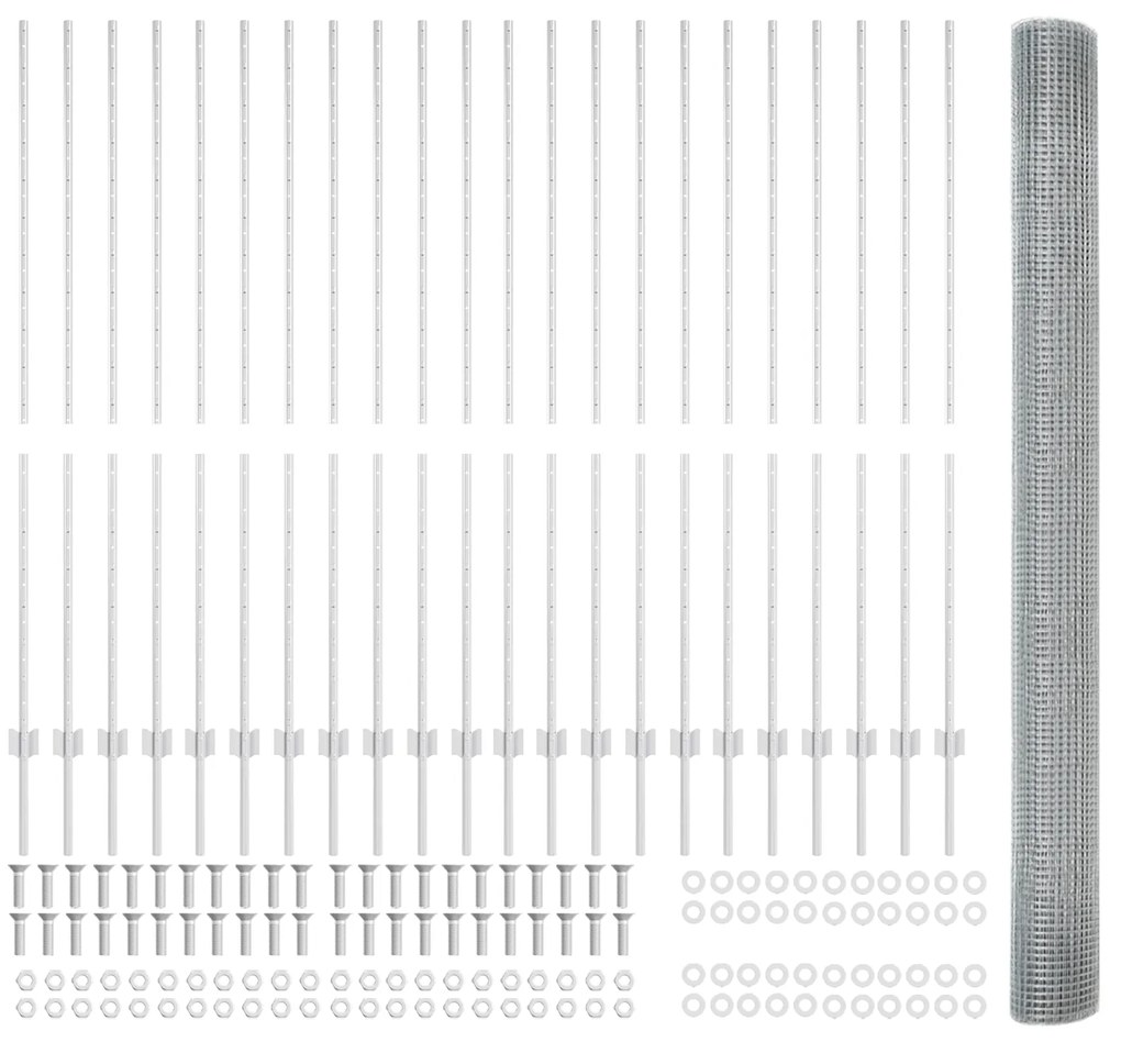 vidaXL Γαλβανισμένο Πλέγμα με 44 U Posts Ασημί 1.5x50 μ Ατσάλι