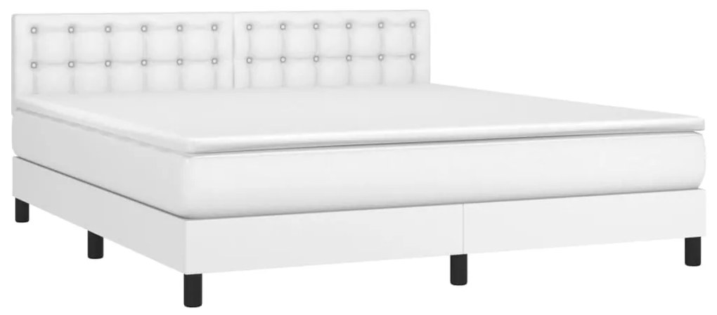 vidaXL Κρεβάτι Boxspring με Στρώμα & LED Λευκό 180x200 εκ. Συνθ. Δέρμα