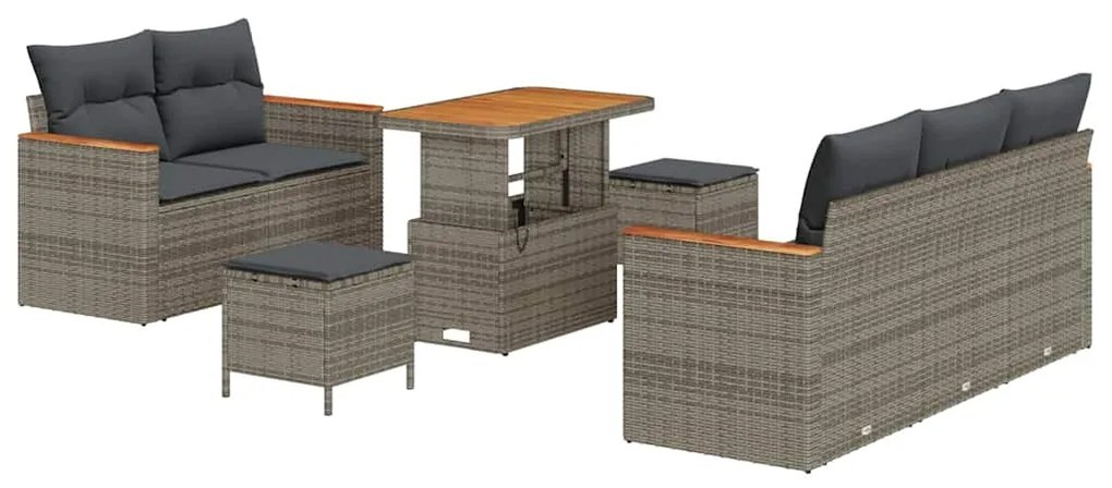 vidaXL Σετ Καναπέ Κήπου με μαξιλάρι 8 pcs Γκρι Πολυ ράταν
