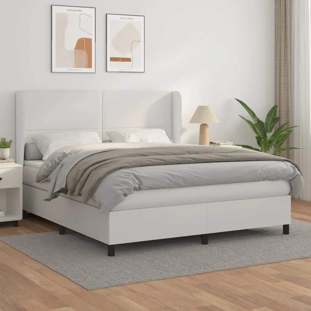 vidaXL Κρεβάτι Boxspring με Στρώμα Λευκό 180x200 εκ. Συνθετικό Δέρμα