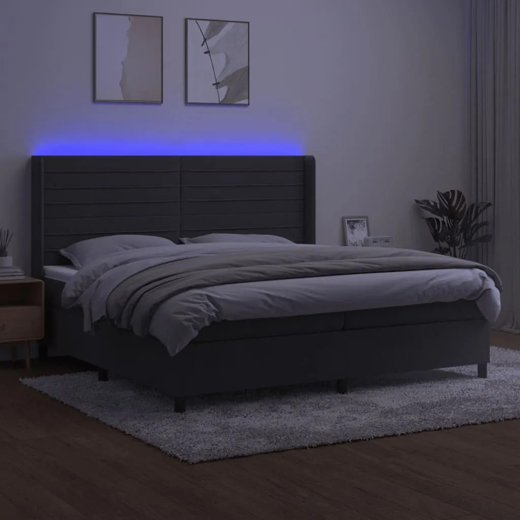 ΚΡΕΒΑΤΙ BOXSPRING ΜΕ ΣΤΡΩΜΑ &amp; LED ΣΚ. ΓΚΡΙ 200X200ΕΚ. ΒΕΛΟΥΔΙΝΟ 3139644