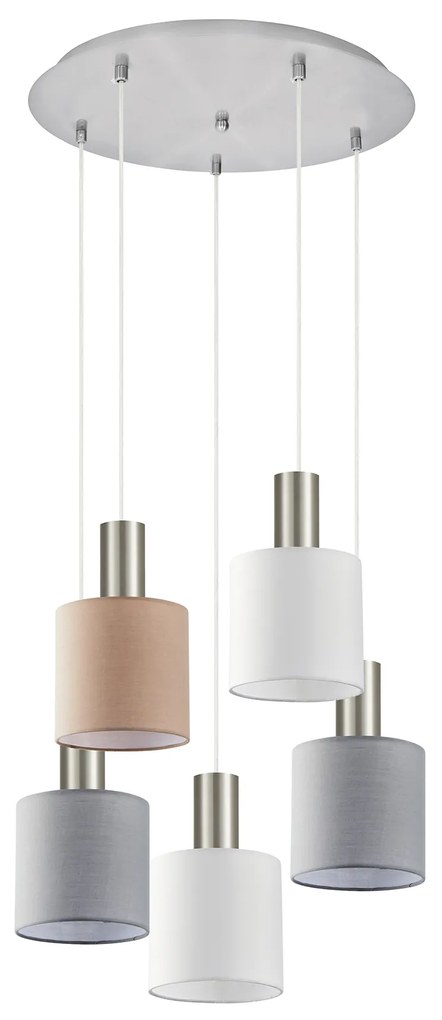 SE21-NM-4-5BL-SH123 ADEPT FLEX Nickel Matt Pendant White, Grey, Brown Fabric Shade+ HOMELIGHTING 77-8931