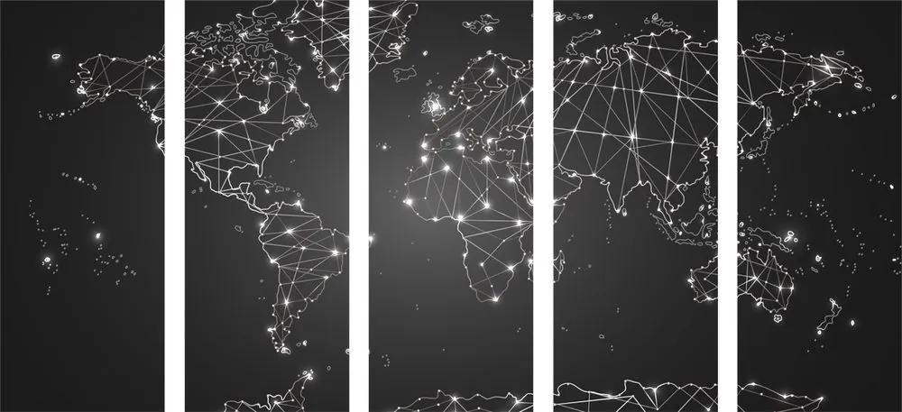 Εικόνα 5 μερών ασπρόμαυρος παγκόσμιος χάρτης - 200x100