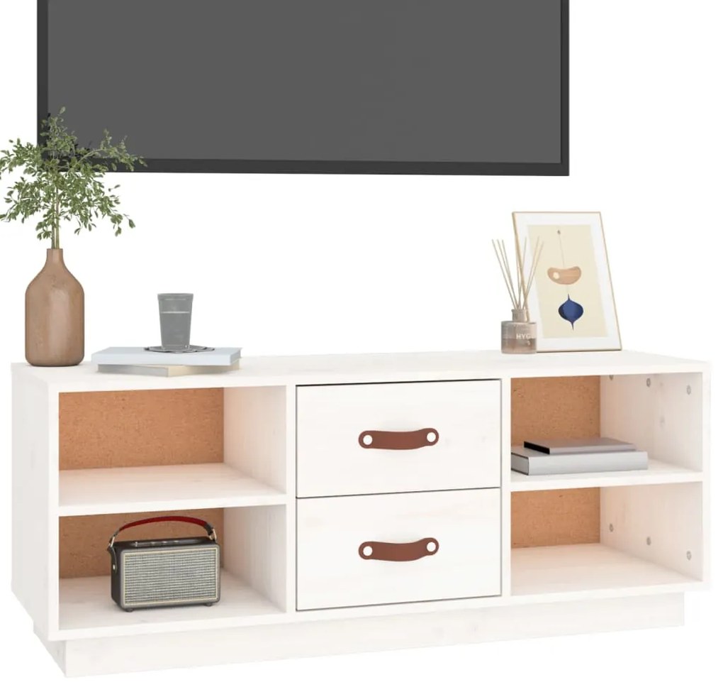 vidaXL Έπιπλο Τηλεόρασης Λευκό 100 x 34 x 40 εκ. από Μασίφ Ξύλο Πεύκου