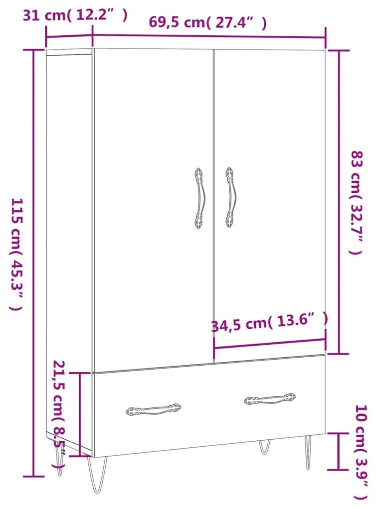 Ντουλάπα Sonoma Δρυς 69,5 x 31 x 115 εκ. από Επεξεργασμένο Ξύλο - Καφέ