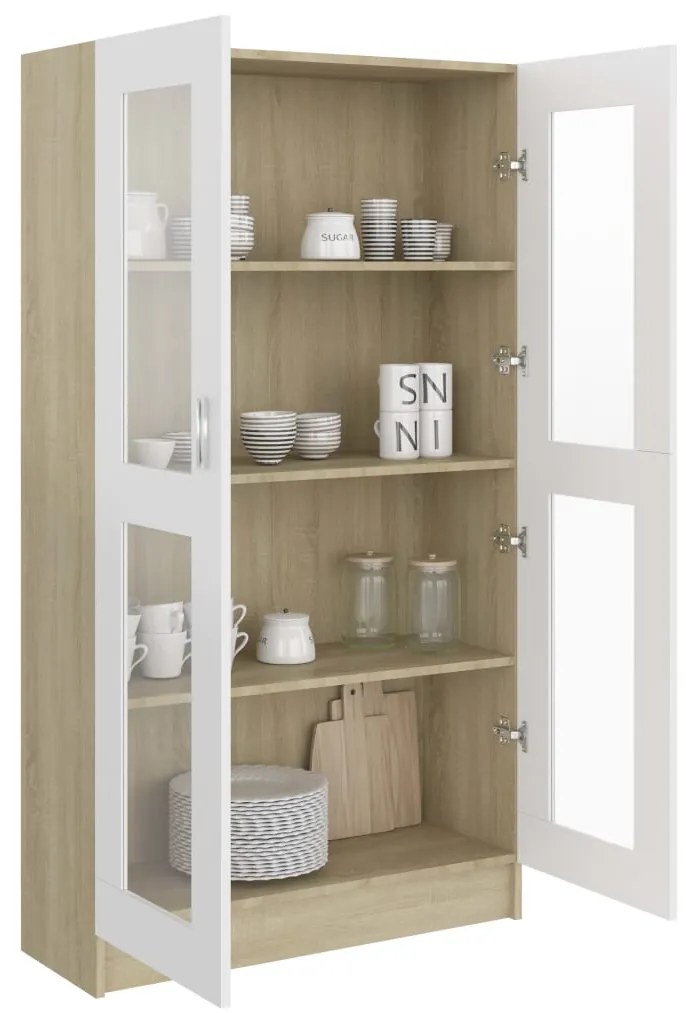 vidaXL Βιτρίνα Λευκό/Sonoma Δρυς 82,5 x 30,5 x 150 εκ. Μοριοσανίδα