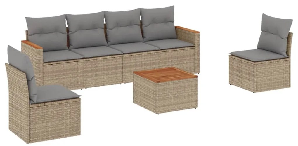 vidaXL Σαλόνι Κήπου Σετ 7 τεμ. Μπεζ Συνθετικό Ρατάν με Μαξιλάρια