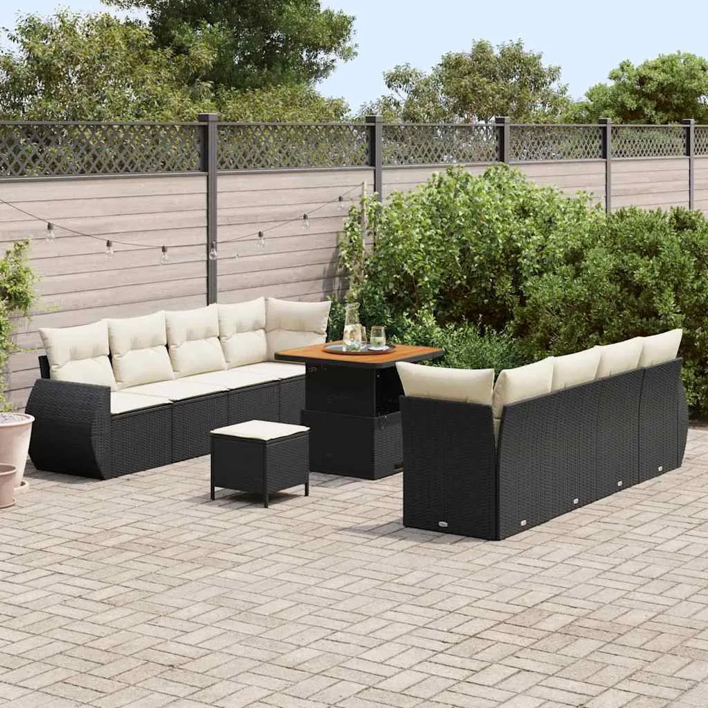 vidaXL Σετ Καναπέ Κήπου με αποθήκευση 11 pcs Μαύρο Πολυ ράταν