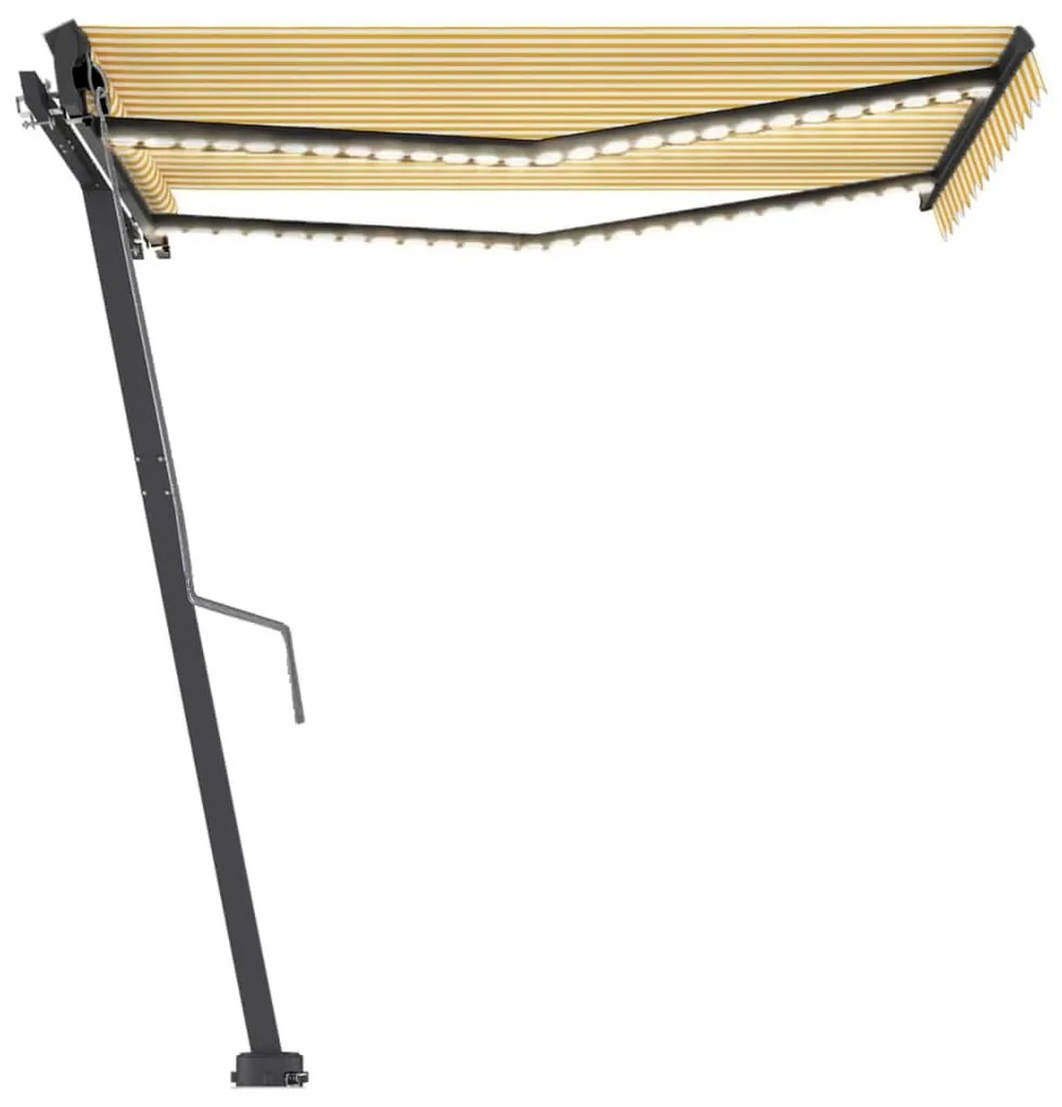vidaXL Τέντα Αυτόματη με LED &amp; Αισθ. Ανέμου Κίτρινο/Λευκό 350x250 εκ.