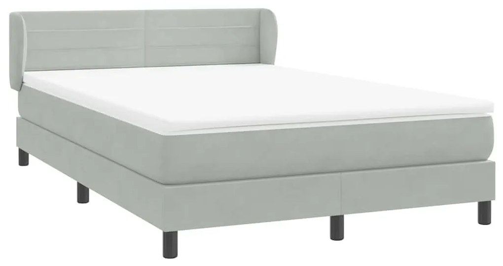 Κρεβάτι Boxspring με Στρώμα Ανοιχτό Γκρι 140x210 εκ. Βελούδινο - Γκρι