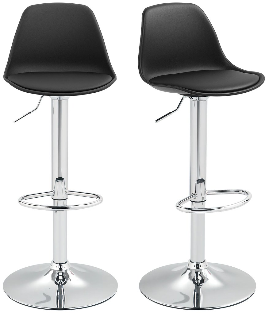 HOMCOM Σετ 2 σκαμπό μπαρ, περιστρεφόμενα σκαμπό με πλάτη, ρυθμιζόμενο ύψος, έως 120 kg, 42 x 38 x 82-104 cm, Μαύρο