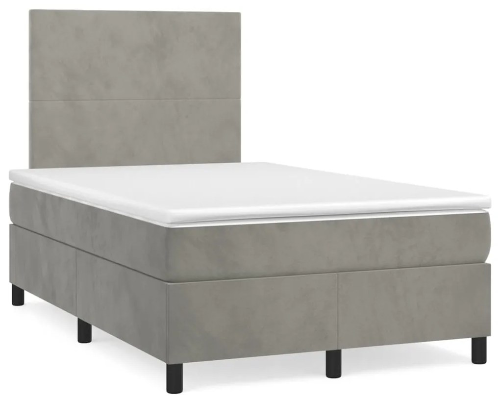 vidaXL Κρεβάτι Boxspring με Στρώμα Ανοιχτό Γκρι 120x200 εκ. Βελούδινο