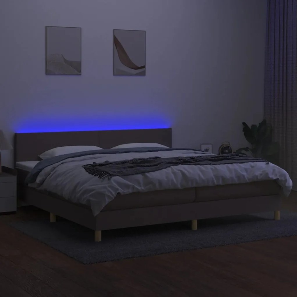 Κρεβάτι Boxspring με Στρώμα &amp; LED Taupe 200x200 εκ. Υφασμάτινο - Μπεζ-Γκρι