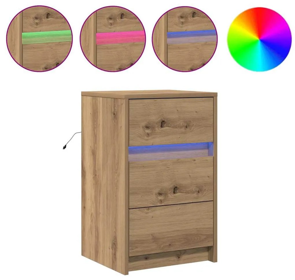 vidaXL Κομοδίνο with artisan δρυς 38 x 34 x 61 εκ. Επεξεργασμένο ξύλο