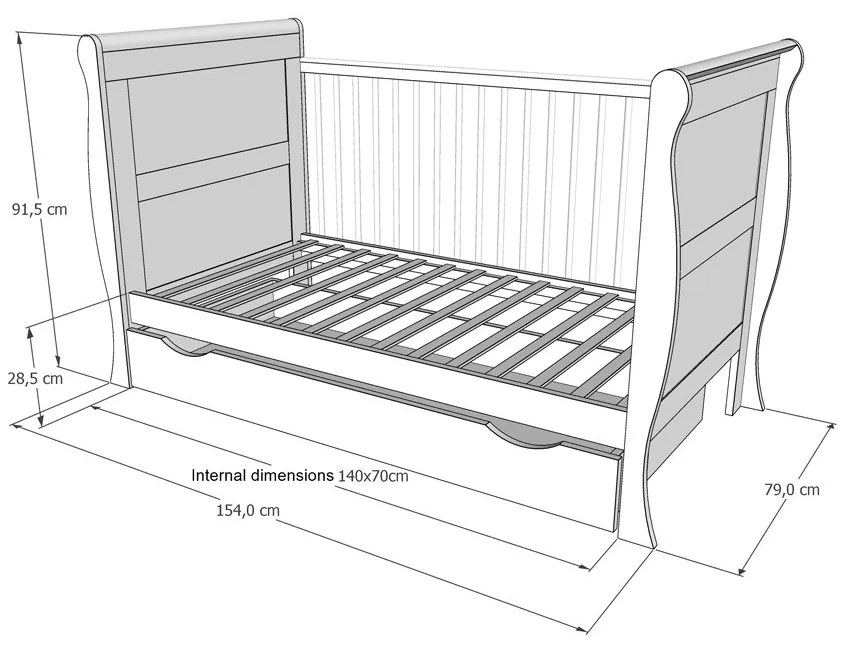 Βρεφικό προεφηβικό Κρεβάτι με Συρτάρι Elegant White  70x140cm  BC10014 BabyCute