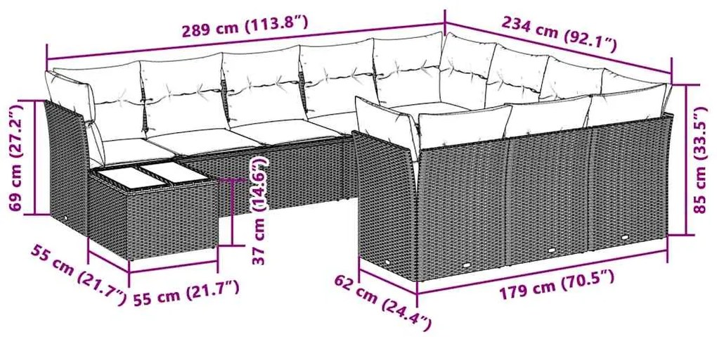 vidaXL Σαλόνι Κήπου 11 Τεμαχίων Αν. Γκρι Συνθετικό Ρατάν με Μαξιλάρια