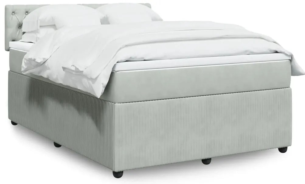 vidaXL Κρεβάτι Boxspring με Στρώμα Ανοιχτό Γκρι 140x200 εκ. Βελούδινο