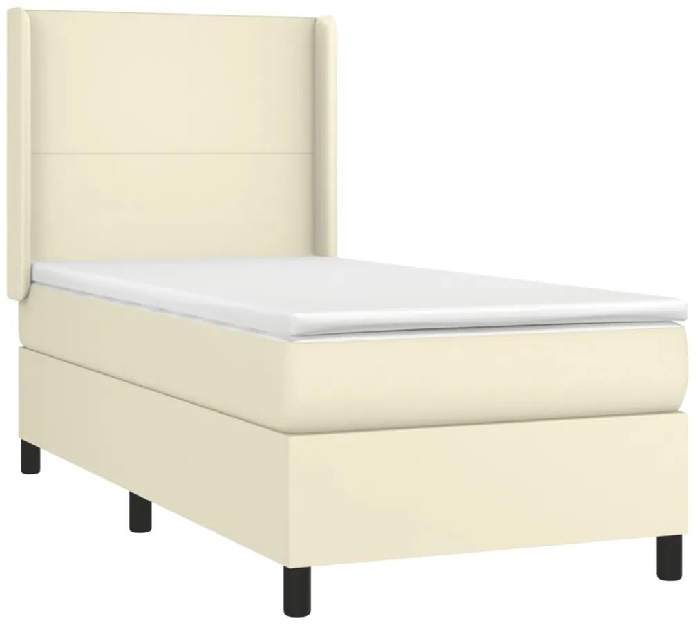vidaXL Κρεβάτι Boxspring με Στρώμα & LED Κρεμ 100x200 εκ. Συνθ. Δέρμα