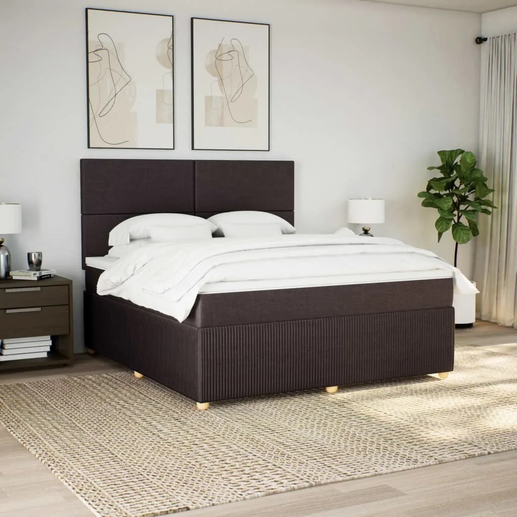 vidaXL Κρεβάτι Boxspring με Στρώμα Σκούρο Καφέ 180x200 εκ Υφασμάτινο