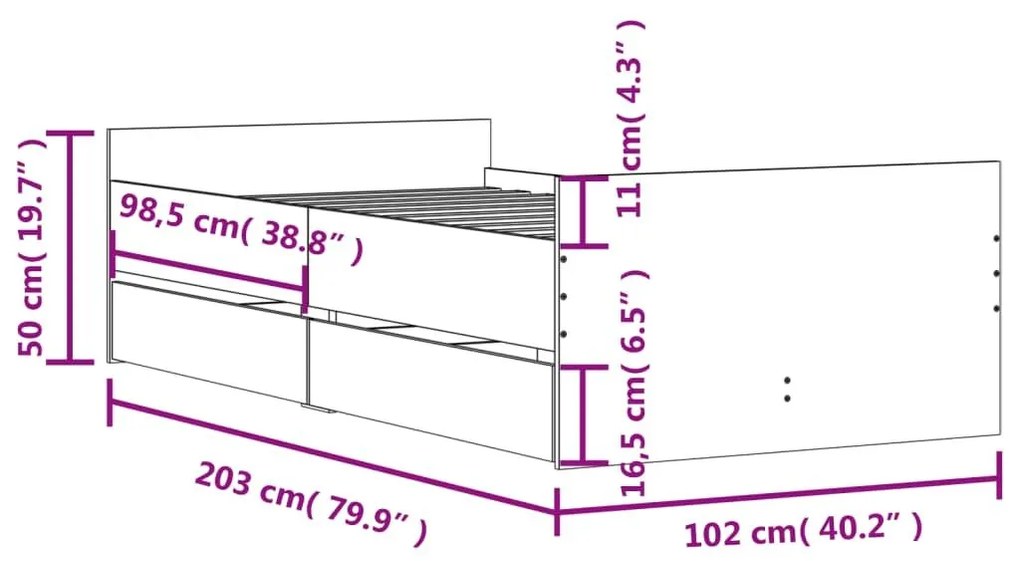 Πλαίσιο Κρεβατιού με Συρτάρια Sonoma δρυς 100x200 εκ. - Καφέ