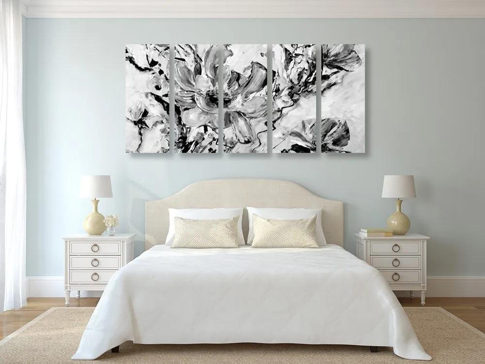 Εικόνα 5 τμημάτων μοντέρνα ζωγραφισμένα καλοκαιρινά λουλούδια σε μαύρο & άσπρο - 100x50